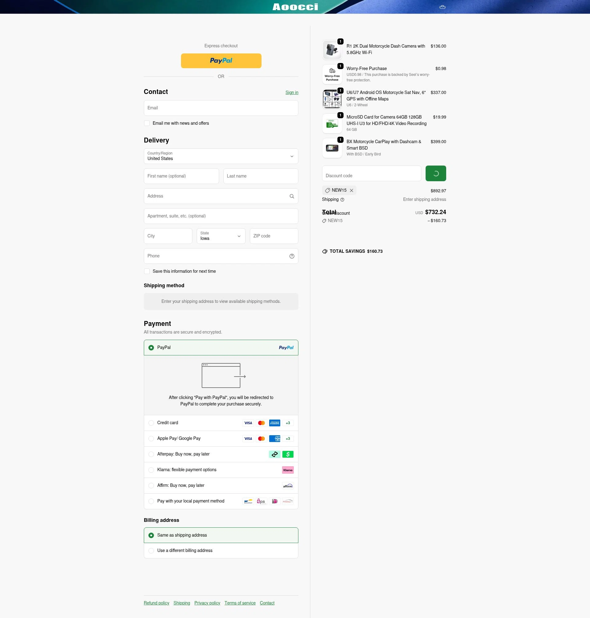 Aoocci checkout page showing Aoocci discount code box | Screenshot taken by SimplyCodes community member on Jan 6, 2026