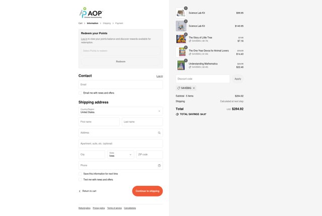 AOP checkout page showing AOP promo code box | Screenshot taken by SimplyCodes community member on Sep 8, 2025