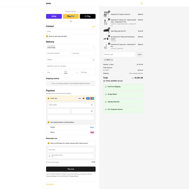 aosu checkout page showing aosu discount code box | Screenshot taken by SimplyCodes community member on Sep 7, 2025