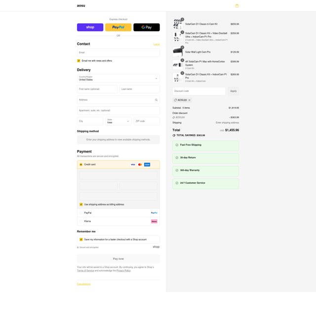 aosu checkout page showing aosu discount code box | Screenshot taken by SimplyCodes community member on Sep 7, 2025