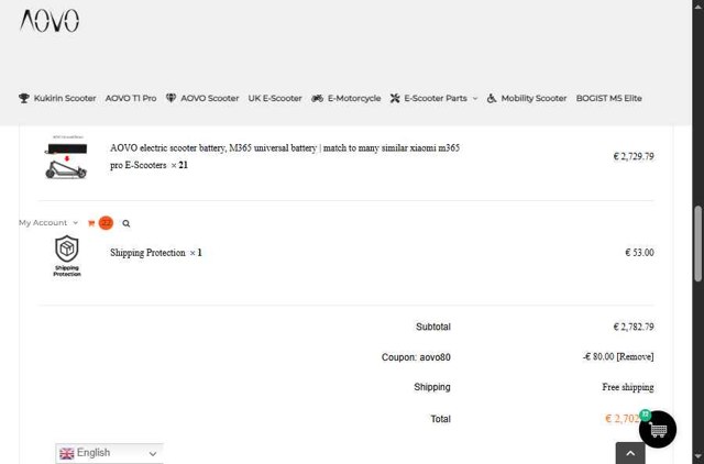 Aovo Store checkout page showing Aovo Store promo code box | Screenshot taken by SimplyCodes community member on Sep 5, 2025