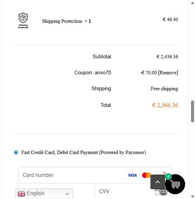 Aovo Store checkout page showing Aovo Store promo code box | Screenshot taken by SimplyCodes community member on Sep 5, 2025