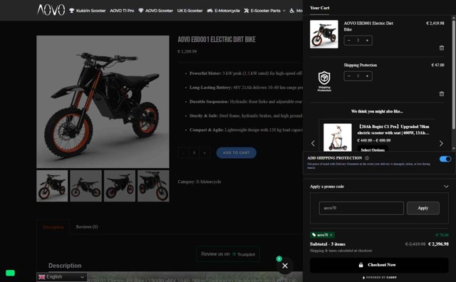 Aovo Store checkout page showing Aovo Store promo code box | Screenshot taken by SimplyCodes community member on Aug 27, 2025