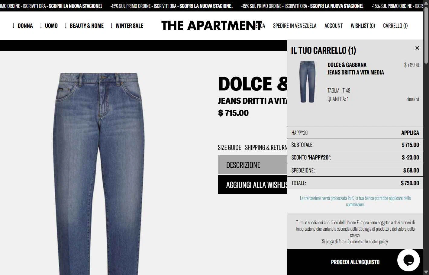 The Apartment Cosenza checkout page showing The Apartment Cosenza promo code box | Screenshot taken by SimplyCodes community member on Dec 10, 2025
