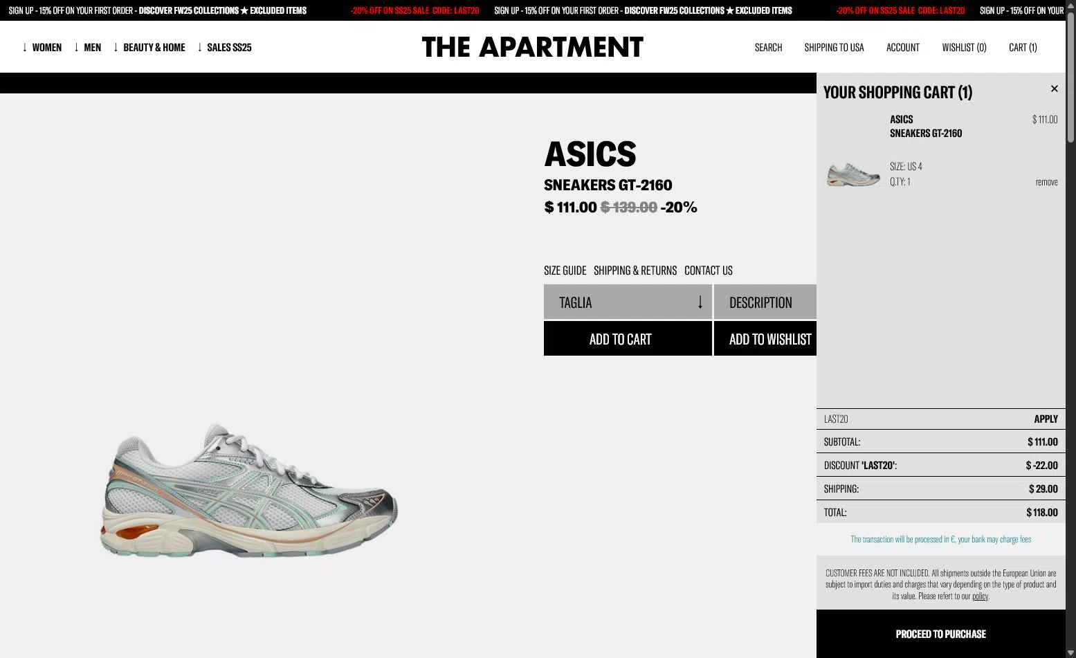 The Apartment Cosenza checkout page showing The Apartment Cosenza promo code box | Screenshot taken by SimplyCodes community member on Sep 4, 2025