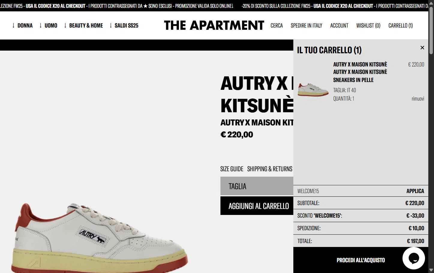 The Apartment Cosenza checkout page showing The Apartment Cosenza promo code box | Screenshot taken by SimplyCodes community member on Oct 18, 2025