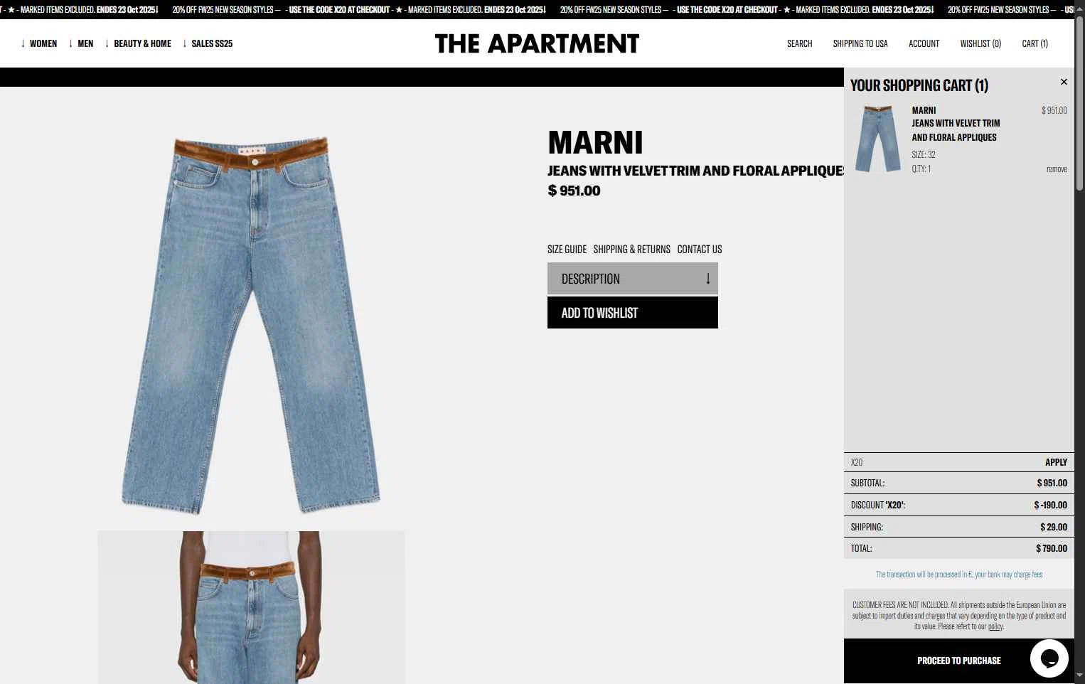 The Apartment Cosenza checkout page showing The Apartment Cosenza promo code box | Screenshot taken by SimplyCodes community member on Oct 14, 2025