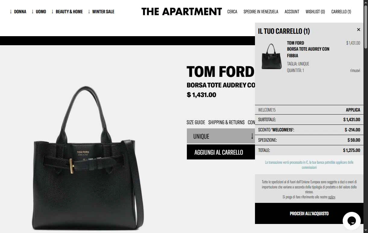 The Apartment Cosenza checkout page showing The Apartment Cosenza promo code box | Screenshot taken by SimplyCodes community member on Jan 6, 2026