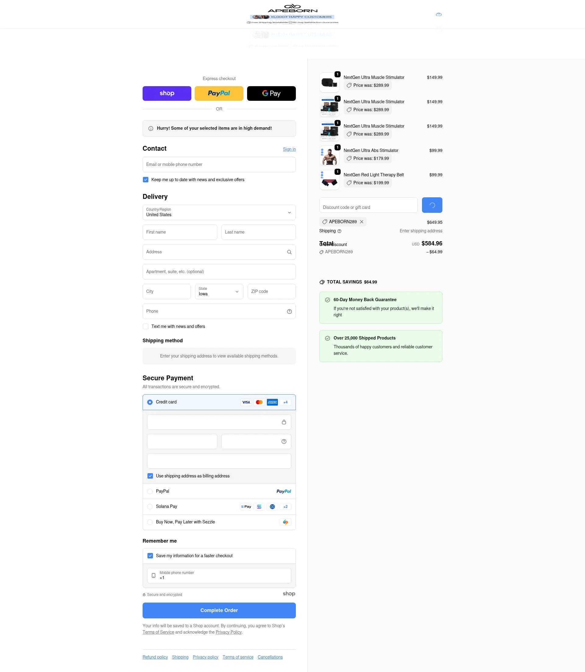 APE BORN checkout page showing APE BORN promo code box | Screenshot taken by SimplyCodes community member on Dec 27, 2025