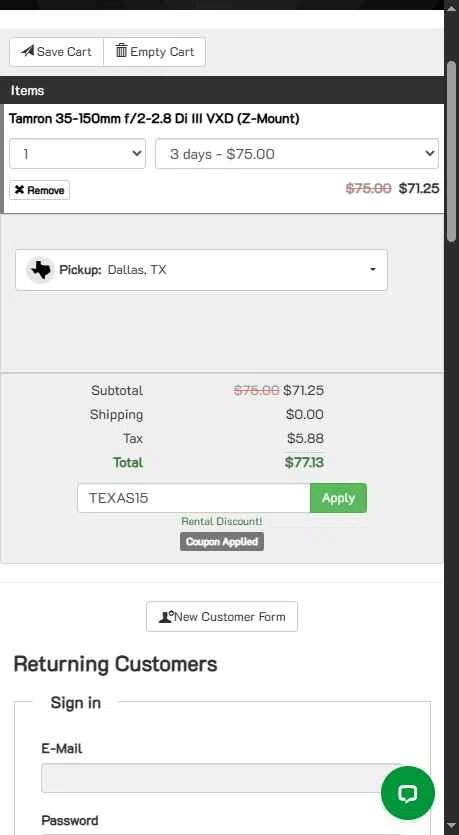 Aperturent.com checkout page showing Aperturent.com coupon code box | Screenshot taken by SimplyCodes community member on Jul 27, 2025