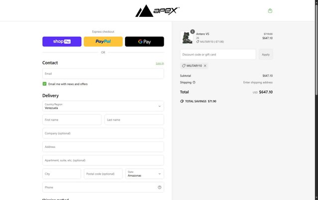 Apex Ski Boots checkout page showing Apex Ski Boots discount code box | Screenshot taken by SimplyCodes community member on Jun 7, 2025