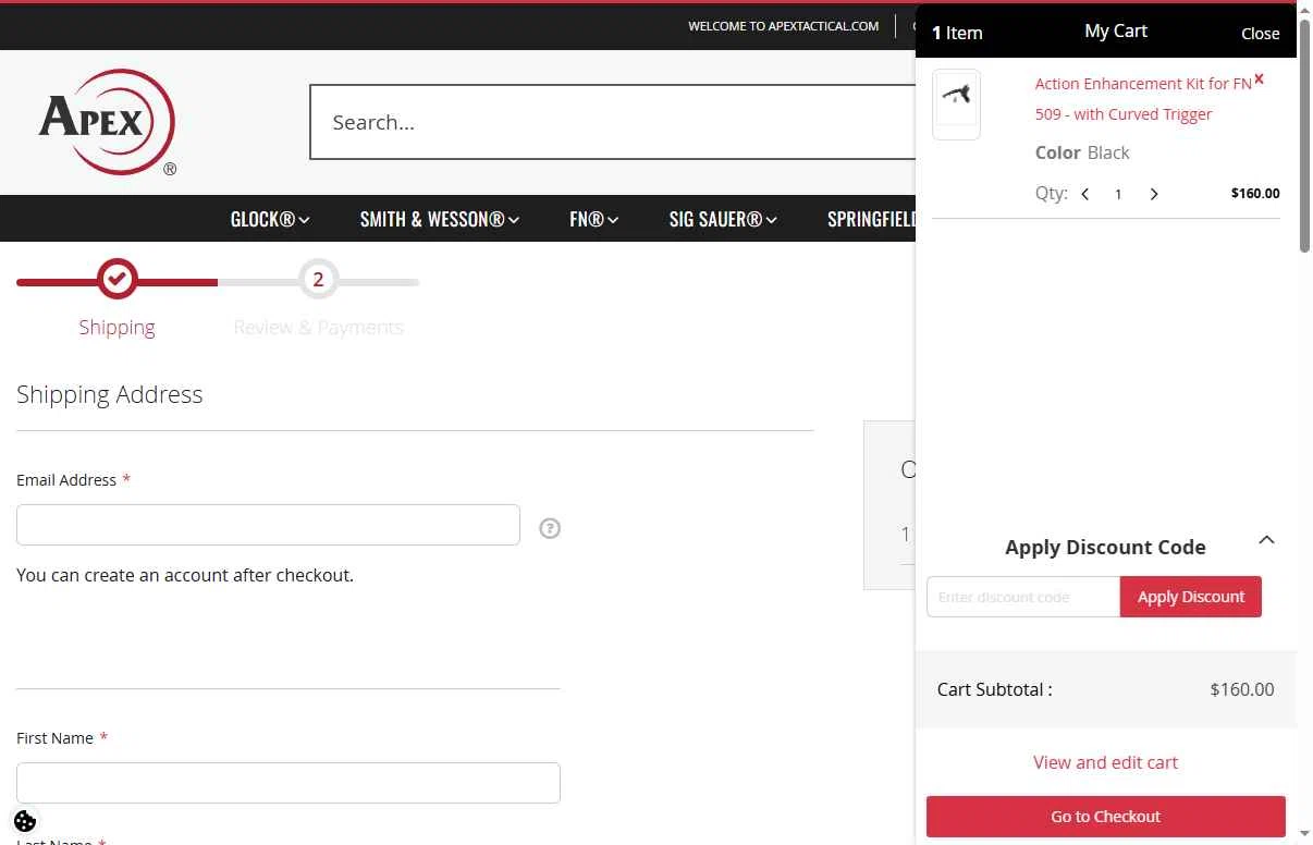 Apex Tactical checkout page showing Apex Tactical discount code box | Screenshot taken by SimplyCodes community member on Dec 15, 2025