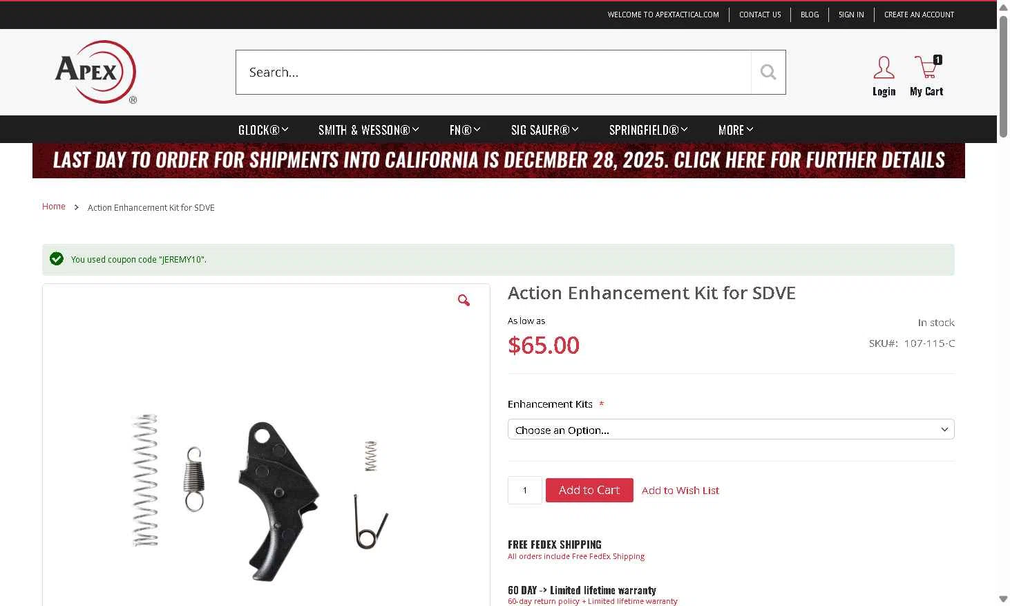Apex Tactical checkout page showing Apex Tactical discount code box | Screenshot taken by SimplyCodes community member on Dec 16, 2025
