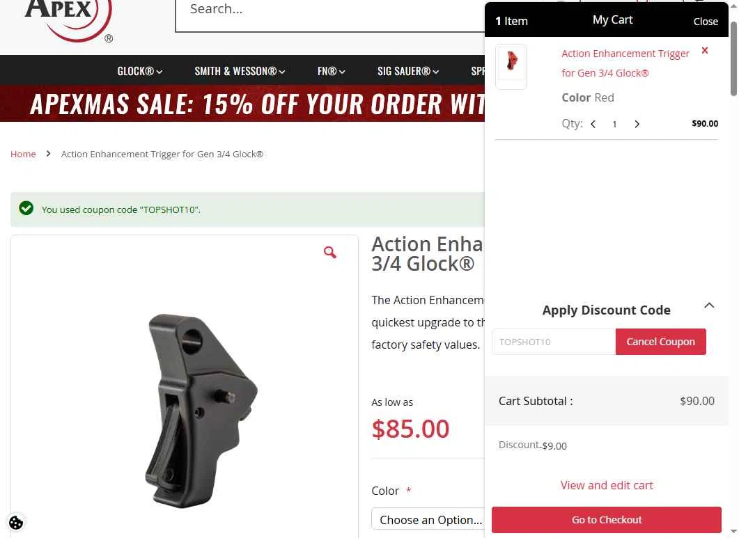 Apex Tactical checkout page showing Apex Tactical discount code box | Screenshot taken by SimplyCodes community member on Dec 2, 2025