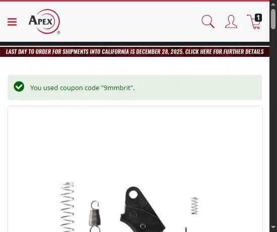 Apex Tactical checkout page showing Apex Tactical discount code box | Screenshot taken by SimplyCodes community member on Dec 16, 2025