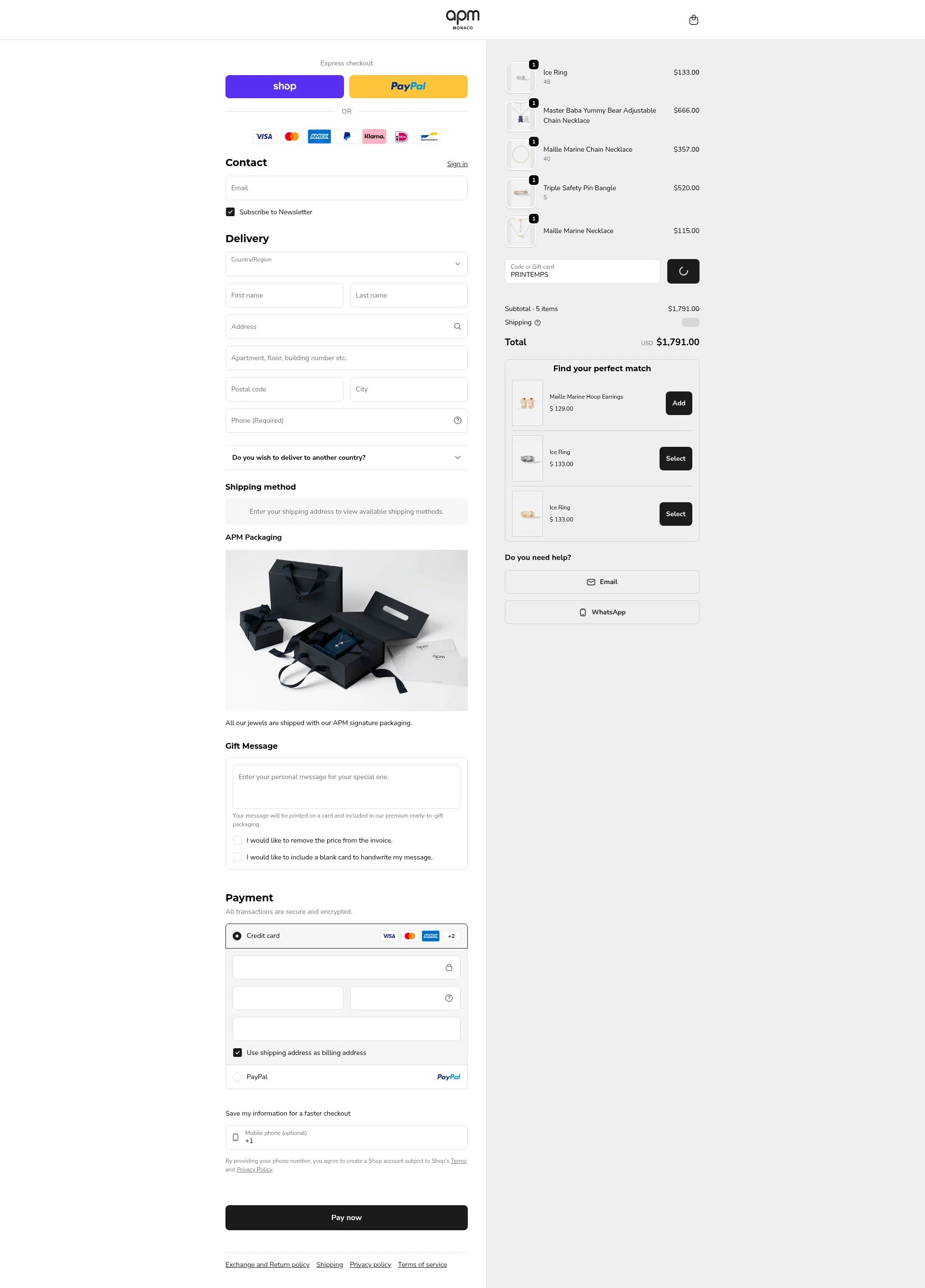 APM Monaco checkout page showing APM Monaco discount code box | Screenshot taken by SimplyCodes community member on Feb 13, 2026
