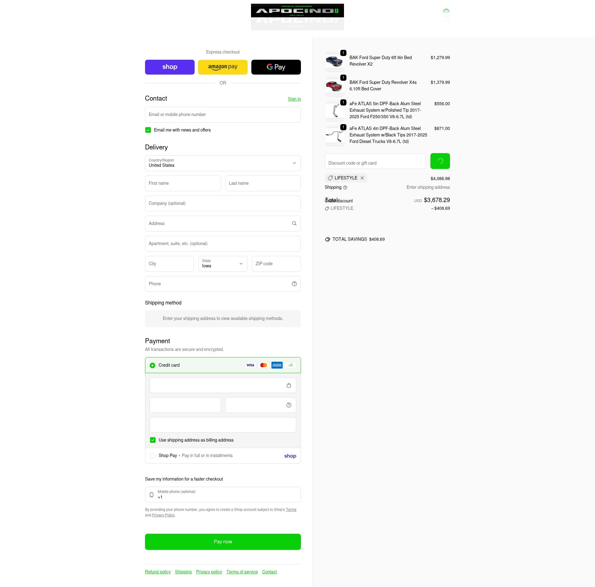 Apoc Industries checkout page showing Apoc Industries discount code box | Screenshot taken by SimplyCodes community member on Feb 4, 2026