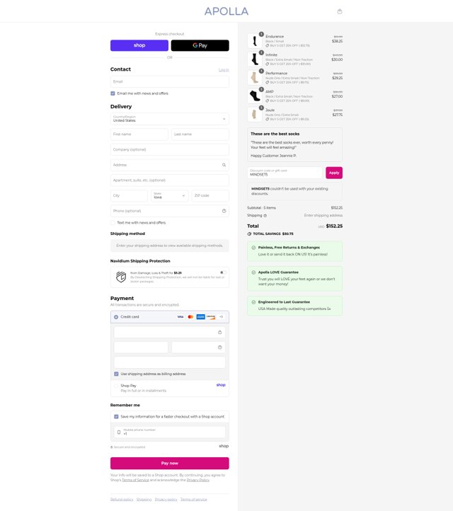 Apolla Performance checkout page showing Apolla Performance discount code box | Screenshot taken by SimplyCodes community member on Aug 29, 2025