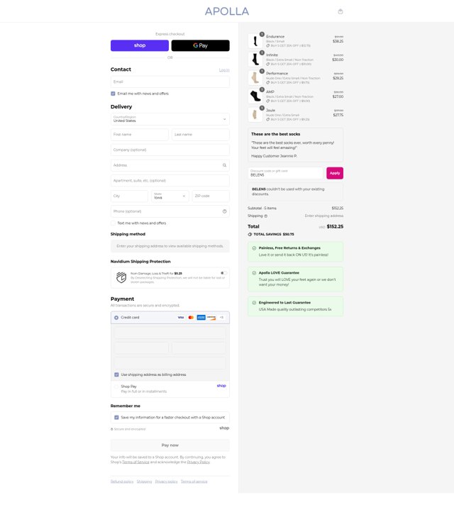 Apolla Performance checkout page showing Apolla Performance discount code box | Screenshot taken by SimplyCodes community member on Aug 29, 2025