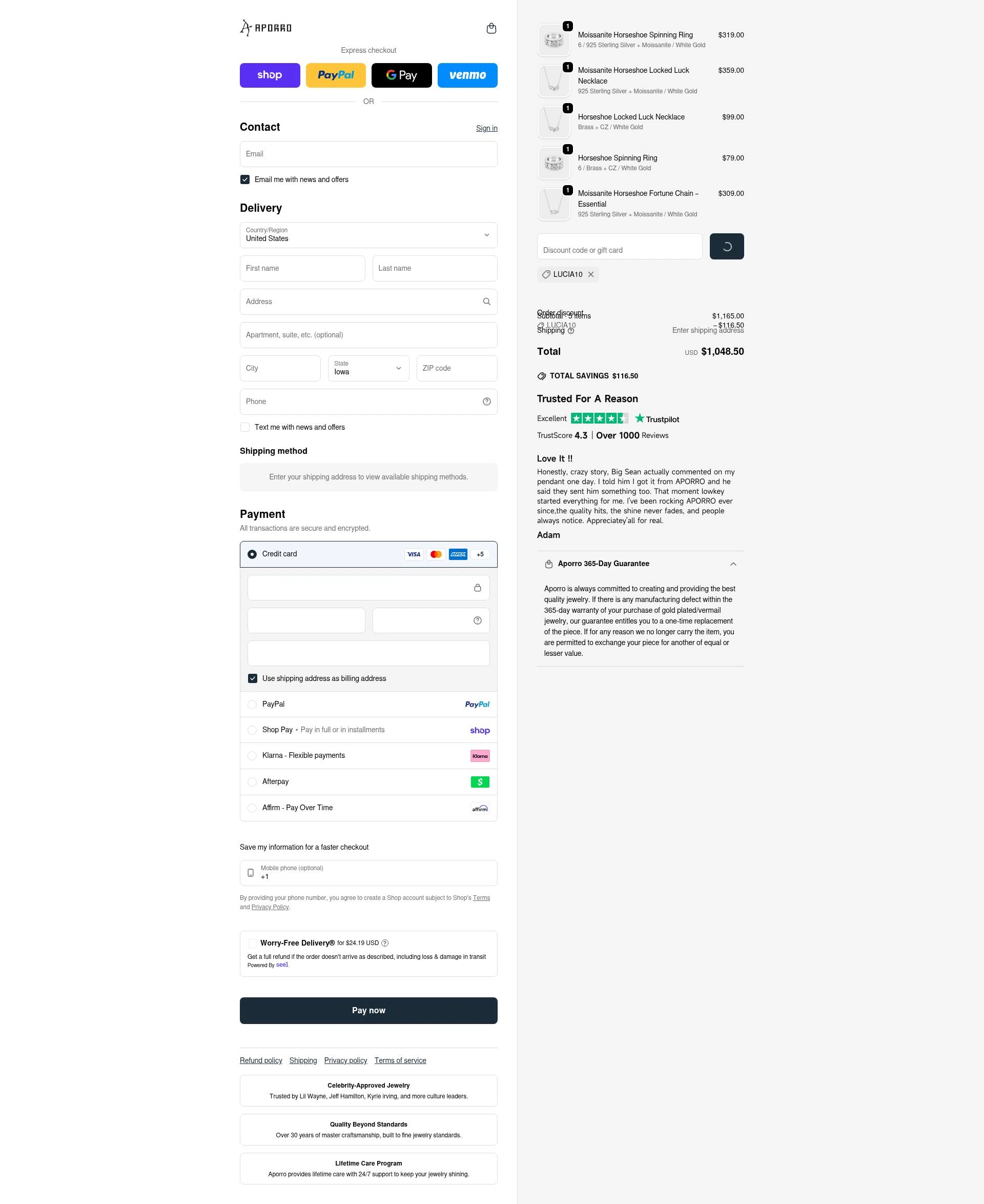 Aporro checkout page showing Aporro discount code box | Screenshot taken by SimplyCodes community member on Feb 17, 2026