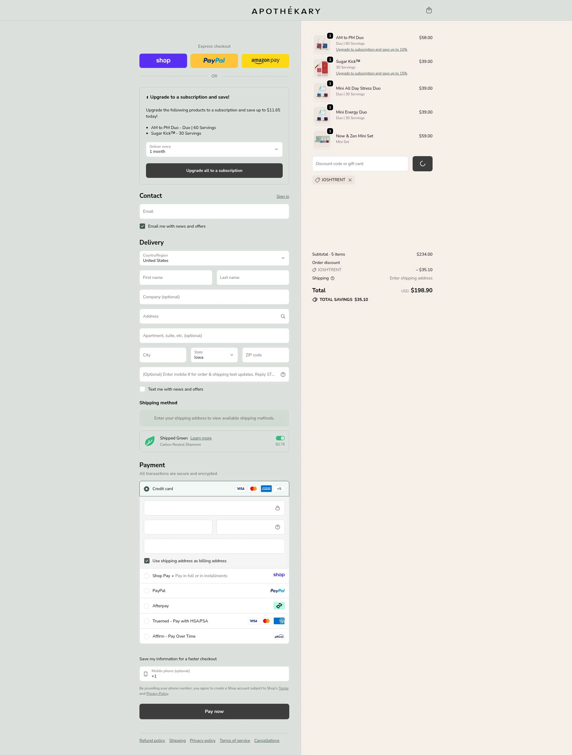 Apothékary checkout page showing Apothékary promo code box | Screenshot taken by SimplyCodes community member on Jan 7, 2026