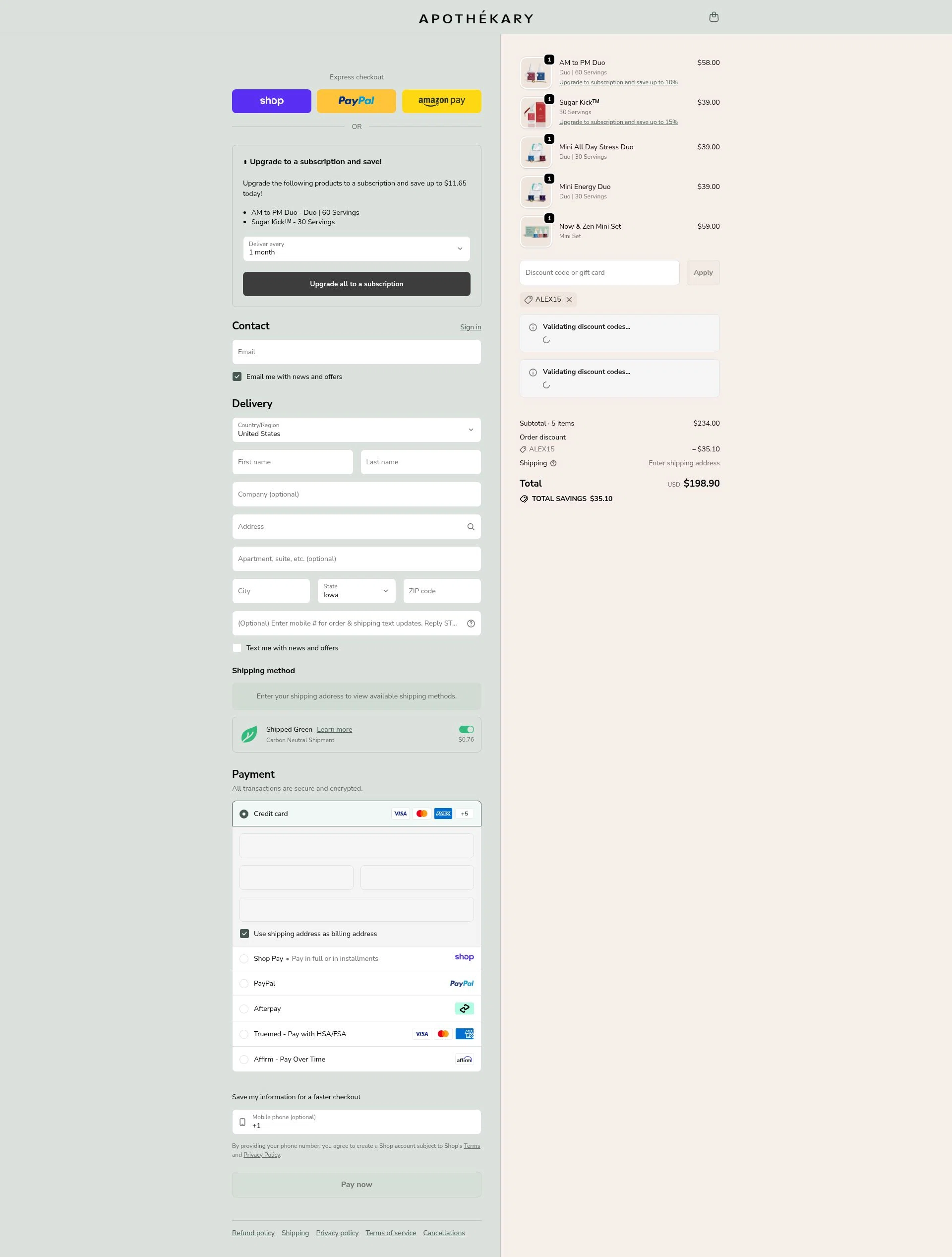 Apothékary checkout page showing Apothékary promo code box | Screenshot taken by SimplyCodes community member on Jan 7, 2026