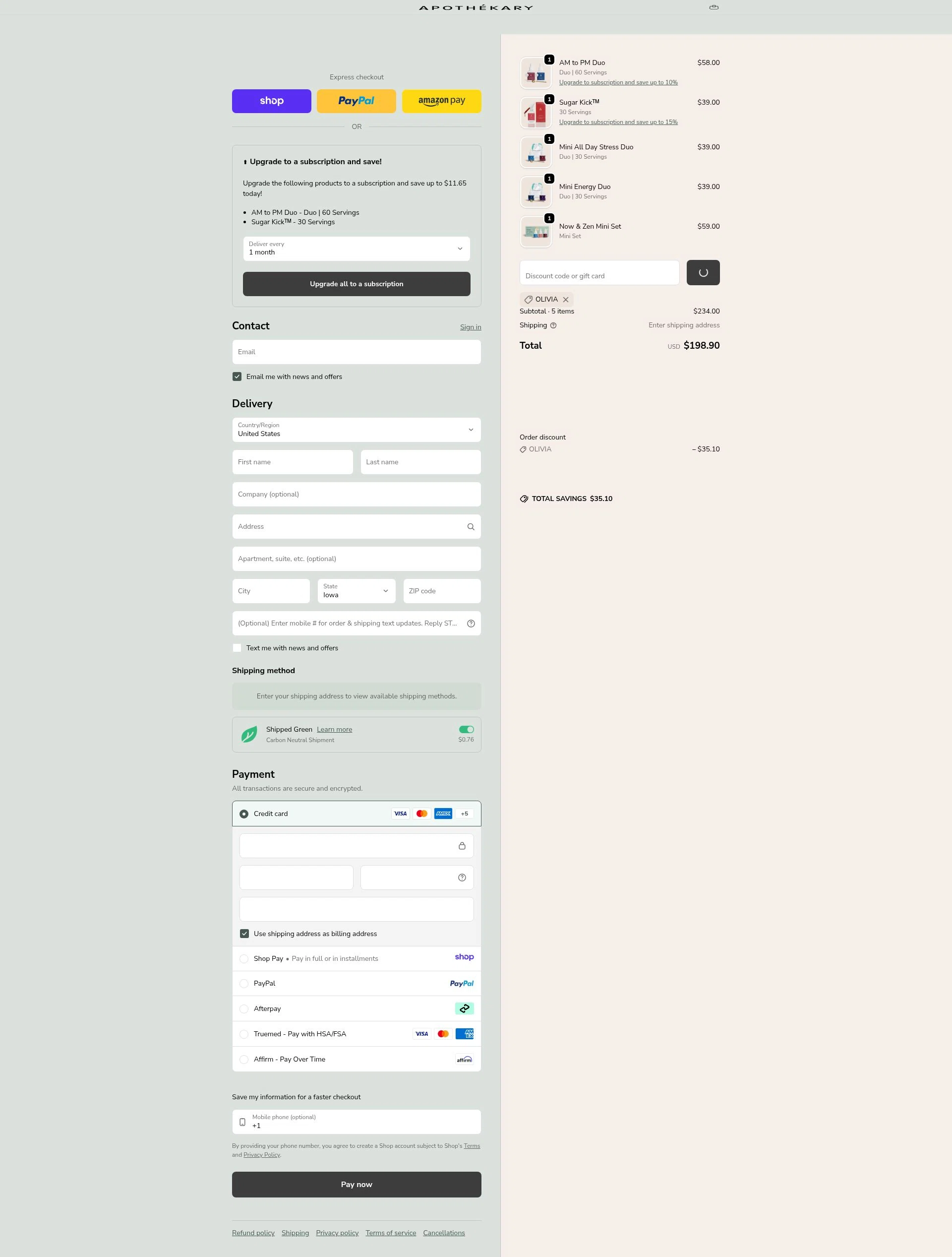Apothékary checkout page showing Apothékary promo code box | Screenshot taken by SimplyCodes community member on Jan 7, 2026