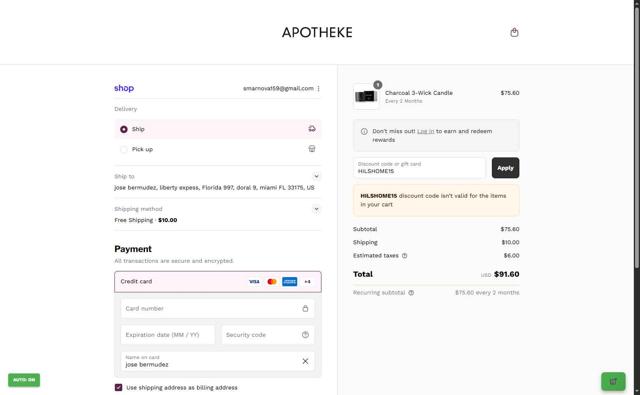 Apotheke Co checkout page showing Apotheke Co promo code box | Screenshot taken by SimplyCodes community member on Sep 15, 2025