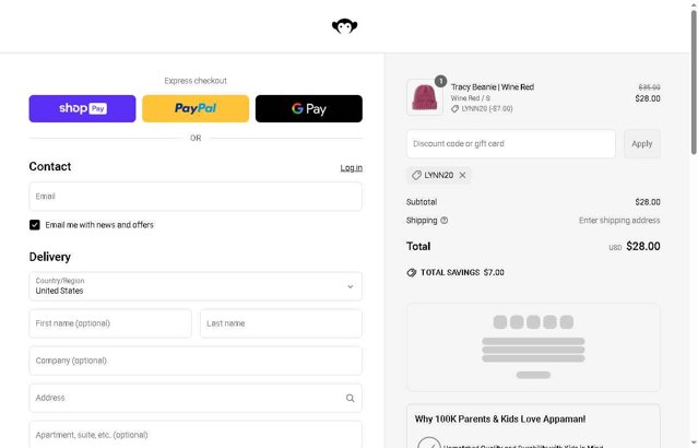 Appaman checkout page showing Appaman coupon code box | Screenshot taken by SimplyCodes community member on May 22, 2025