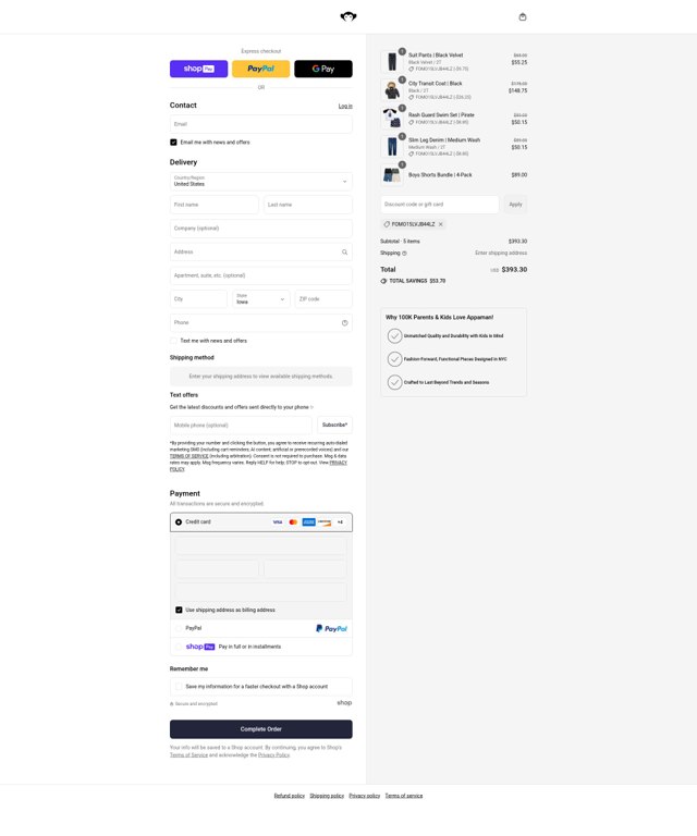 Appaman checkout page showing Appaman coupon code box | Screenshot taken by SimplyCodes community member on Jul 13, 2025