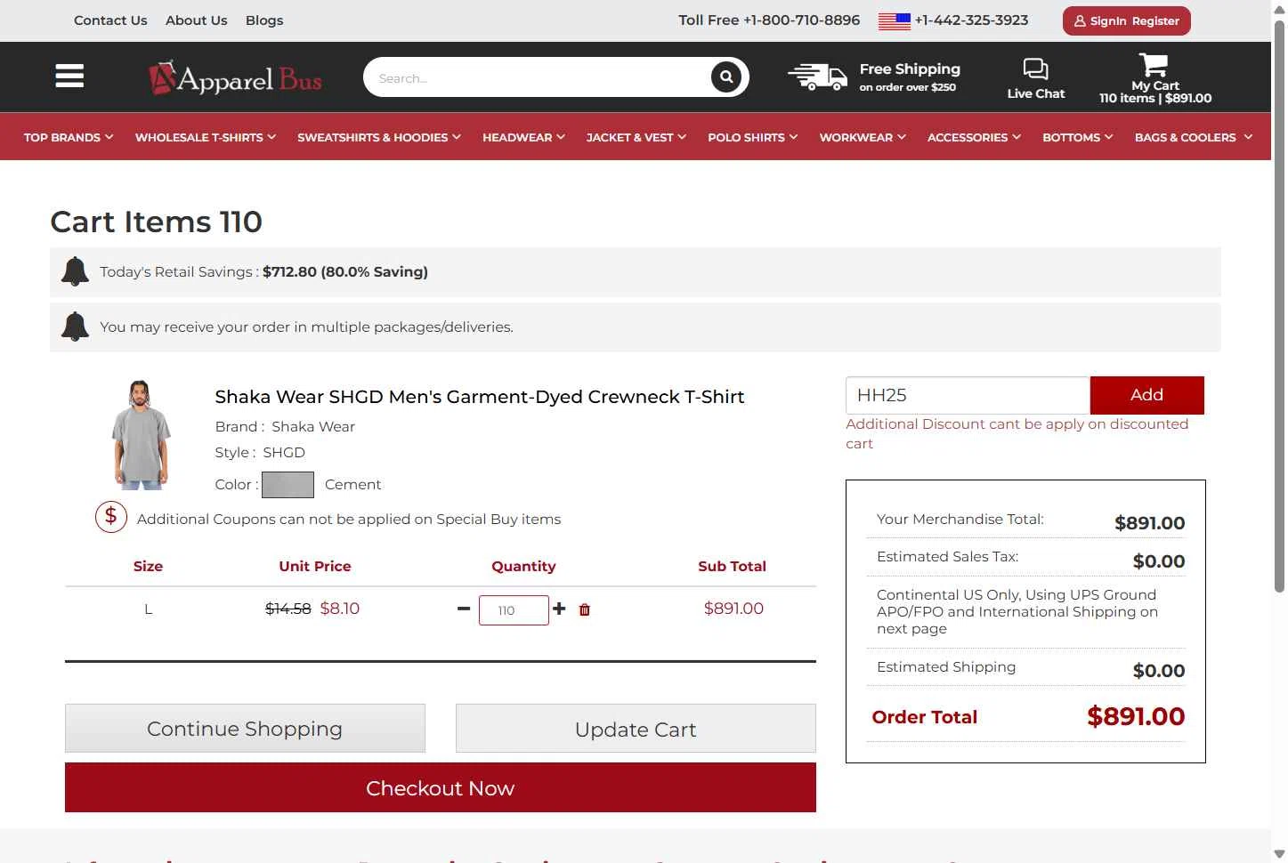 Apparelbus checkout page showing Apparelbus discount code box | Screenshot taken by SimplyCodes community member on Jan 26, 2026