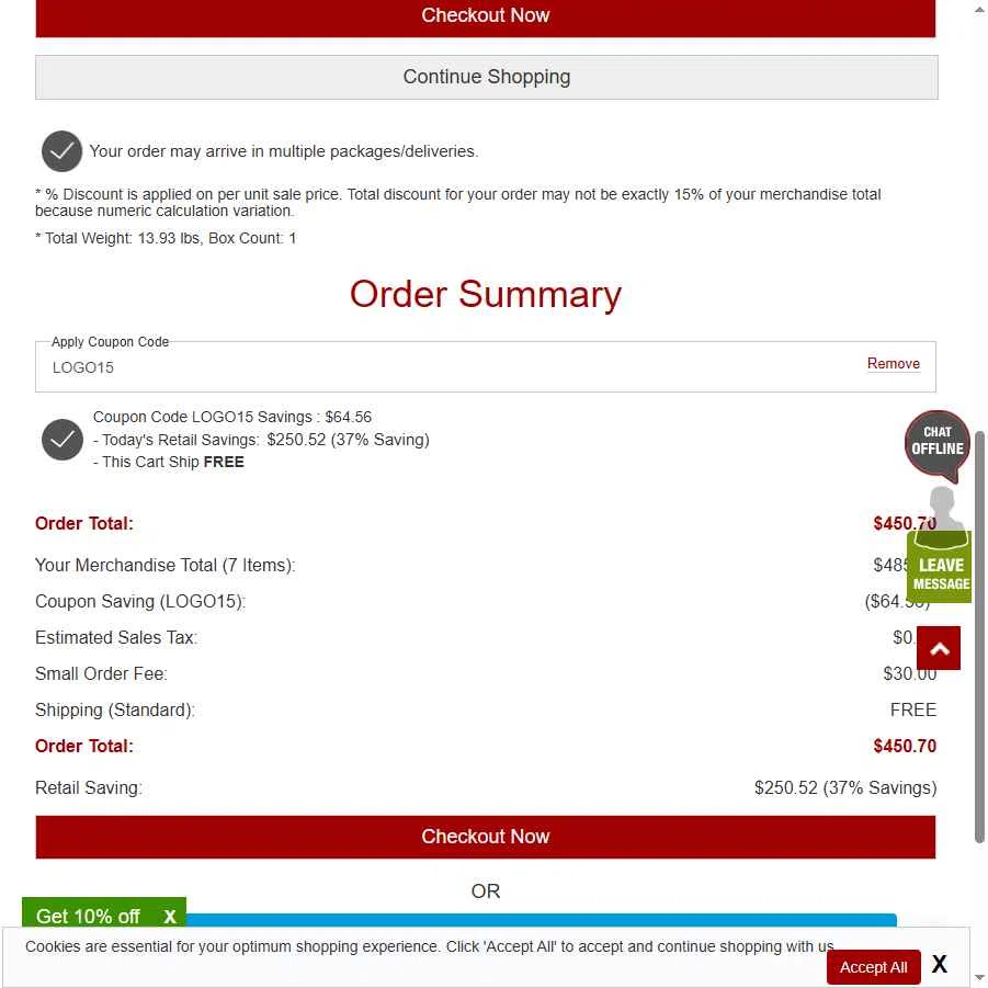ApparelnBags.com checkout page showing ApparelnBags.com promo code box | Screenshot taken by SimplyCodes community member on Dec 28, 2025