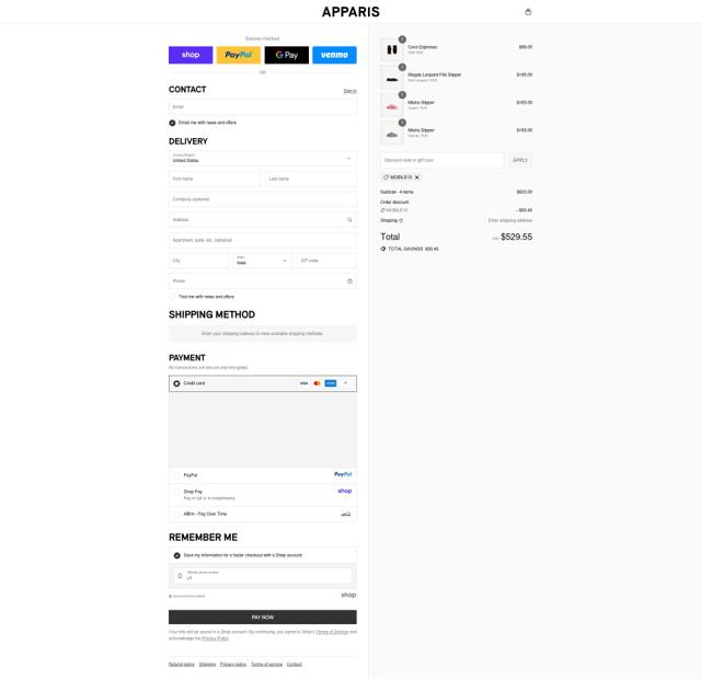 Apparis checkout page showing Apparis discount code box | Screenshot taken by SimplyCodes community member on Sep 10, 2025