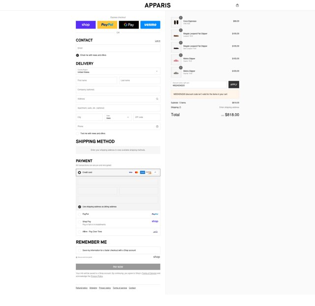 Apparis checkout page showing Apparis discount code box | Screenshot taken by SimplyCodes community member on Aug 29, 2025