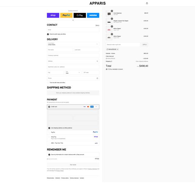 Apparis checkout page showing Apparis discount code box | Screenshot taken by SimplyCodes community member on Sep 10, 2025