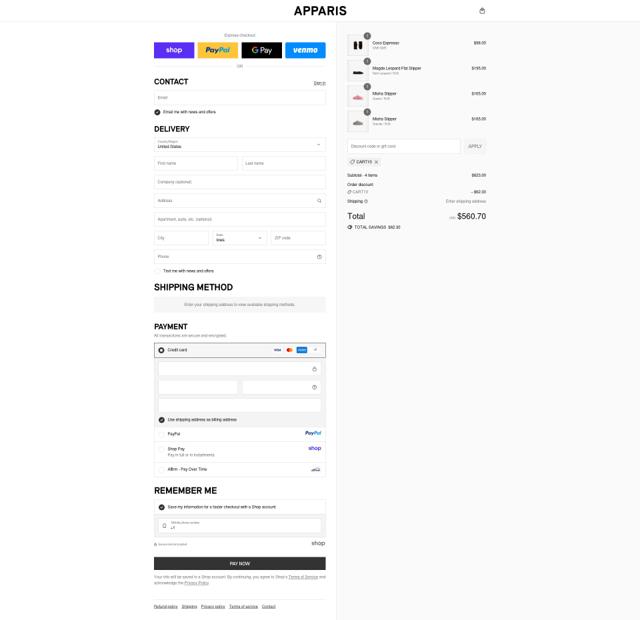 Apparis checkout page showing Apparis discount code box | Screenshot taken by SimplyCodes community member on Sep 10, 2025