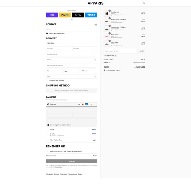 Apparis checkout page showing Apparis discount code box | Screenshot taken by SimplyCodes community member on Aug 29, 2025