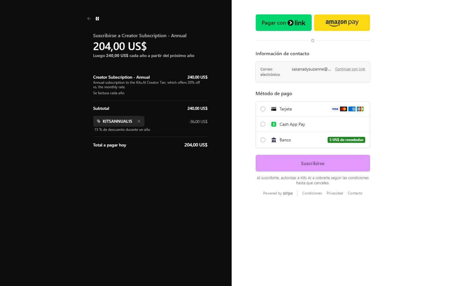 Kits AI checkout page showing Kits AI promo code box | Screenshot taken by SimplyCodes community member on Feb 12, 2026