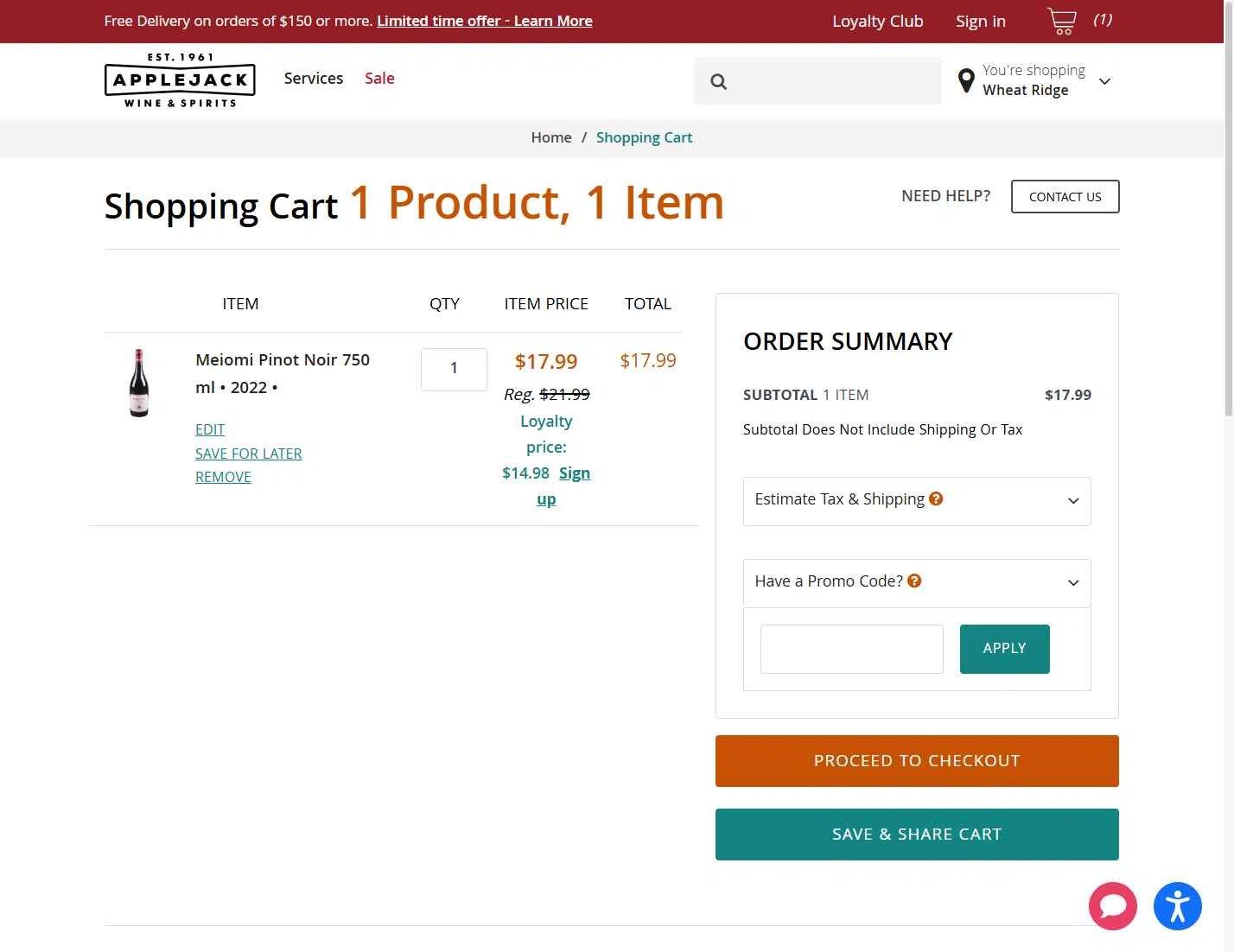 Applejack checkout page showing Applejack promo code box | Screenshot taken by SimplyCodes community member on Oct 30, 2025