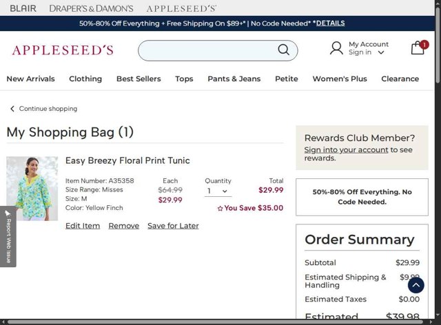 Appleseed's checkout page showing Appleseed's promo code box | Screenshot taken by SimplyCodes community member on May 17, 2025