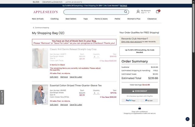 Appleseed's checkout page showing Appleseed's promo code box | Screenshot taken by SimplyCodes community member on Jun 6, 2025