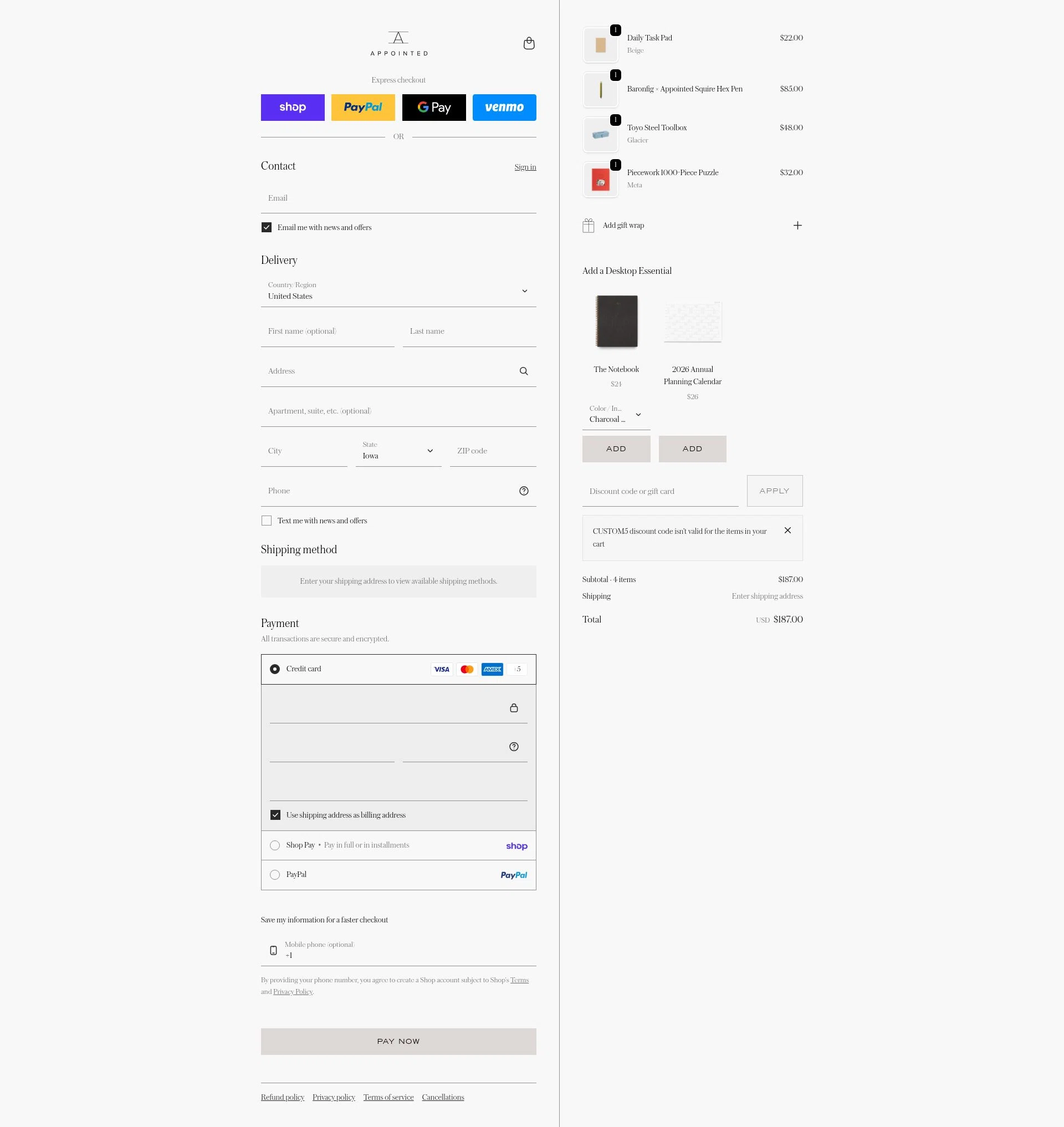 Appointed checkout page showing Appointed discount code box | Screenshot taken by SimplyCodes community member on Feb 7, 2026