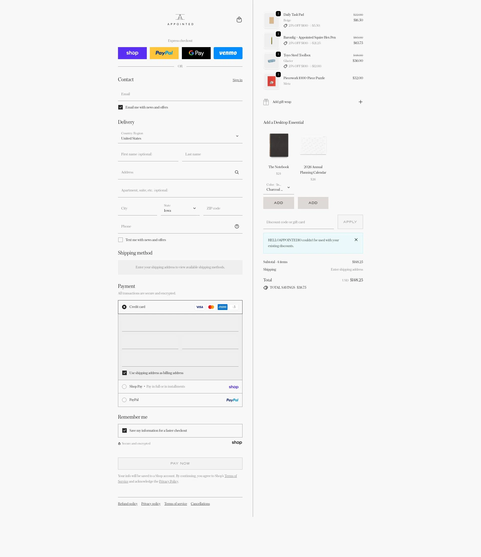 Appointed checkout page showing Appointed discount code box | Screenshot taken by SimplyCodes community member on Jan 29, 2026