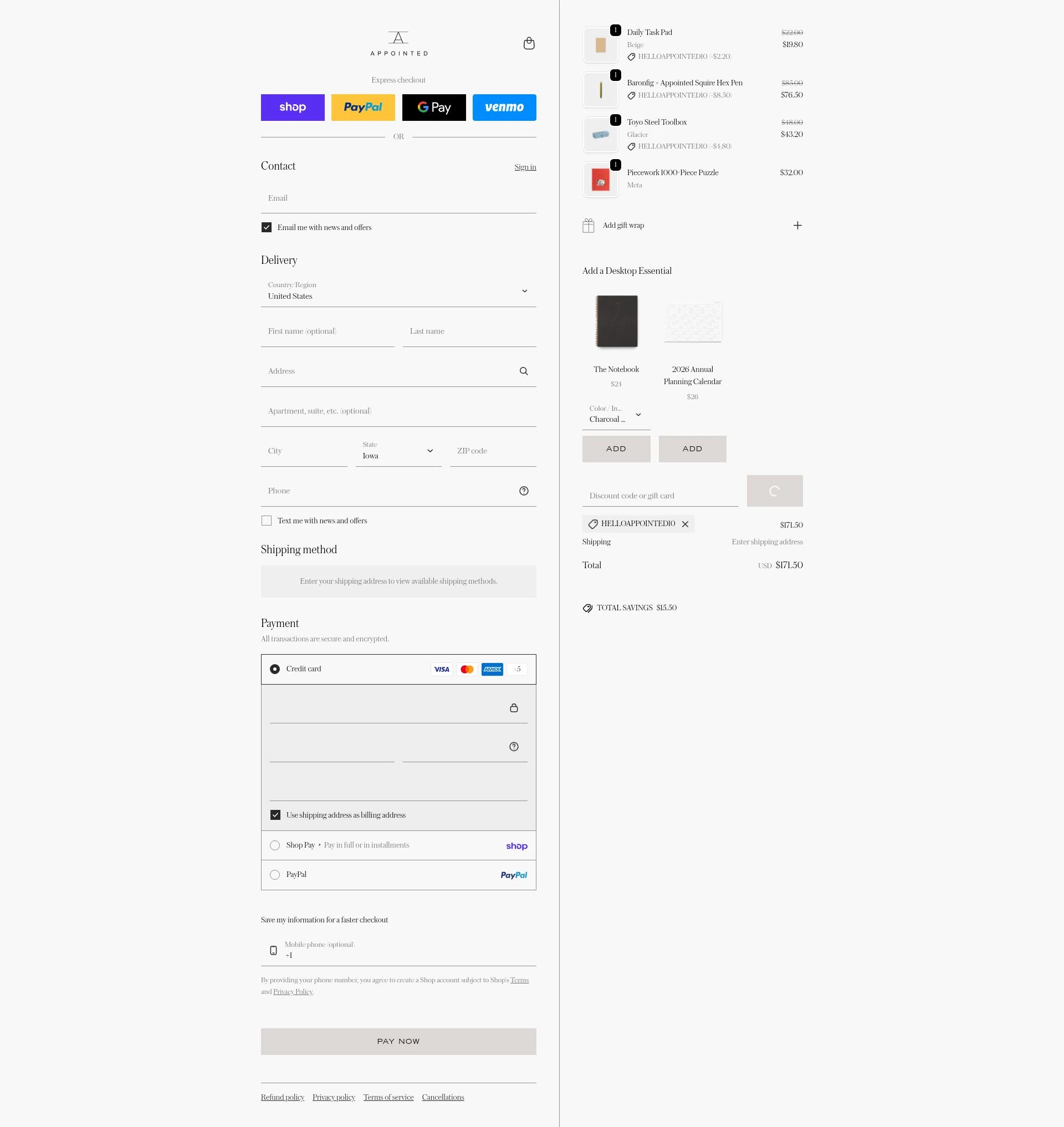 Appointed checkout page showing Appointed discount code box | Screenshot taken by SimplyCodes community member on Feb 7, 2026
