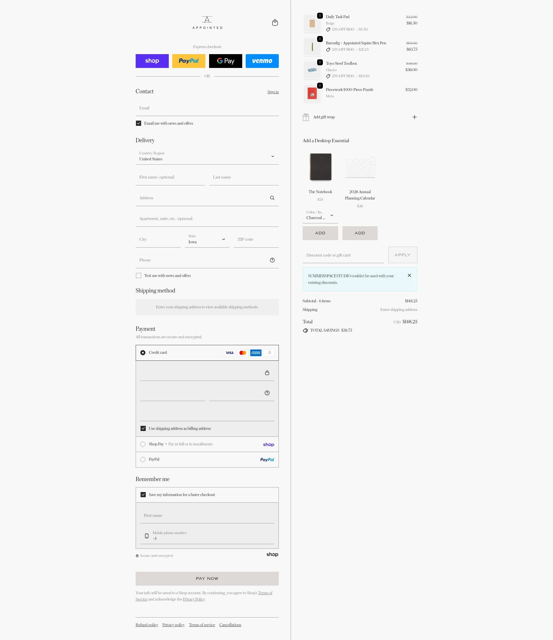Appointed checkout page showing Appointed discount code box | Screenshot taken by SimplyCodes community member on Jan 29, 2026