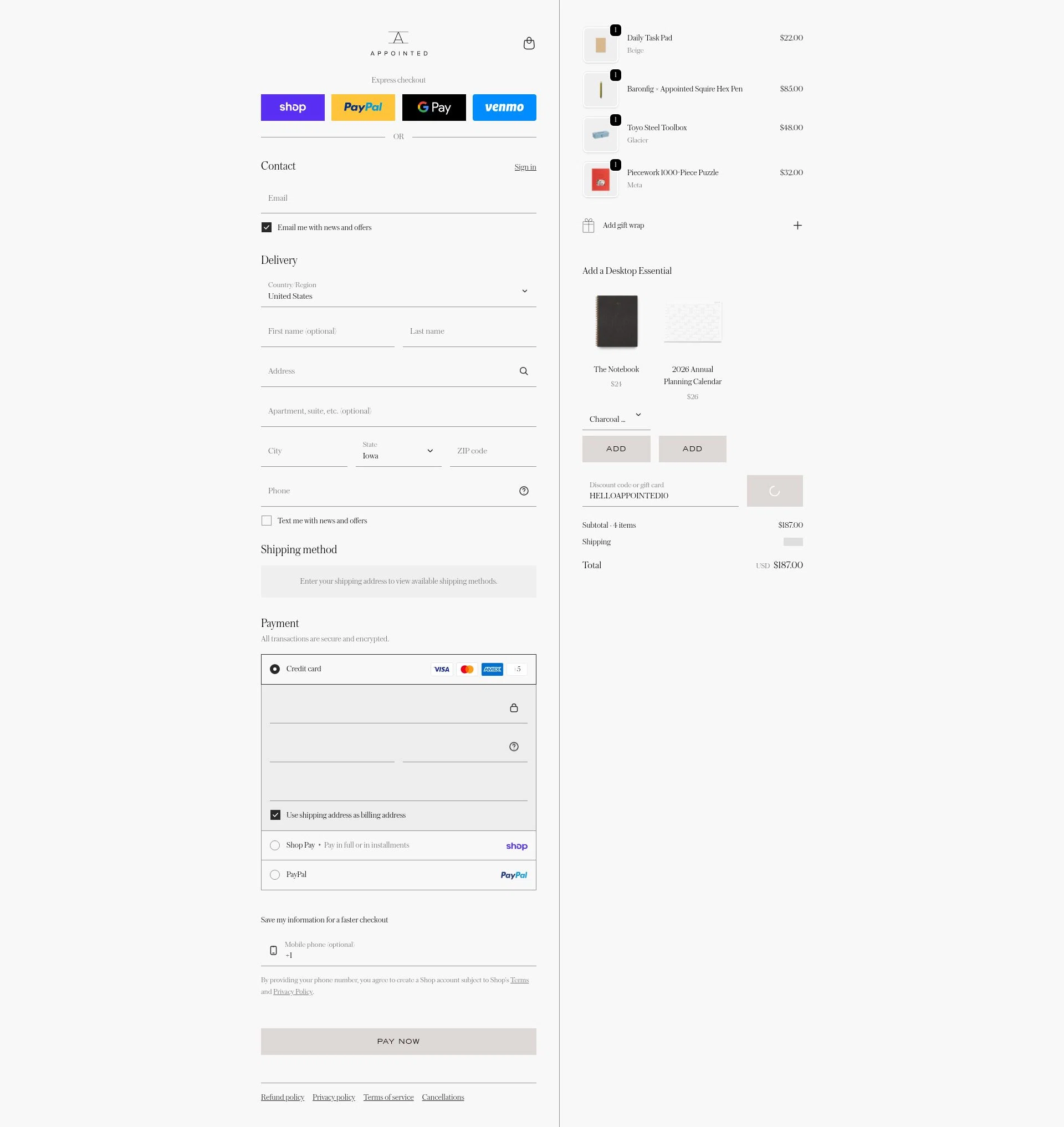 Appointed checkout page showing Appointed discount code box | Screenshot taken by SimplyCodes community member on Feb 3, 2026