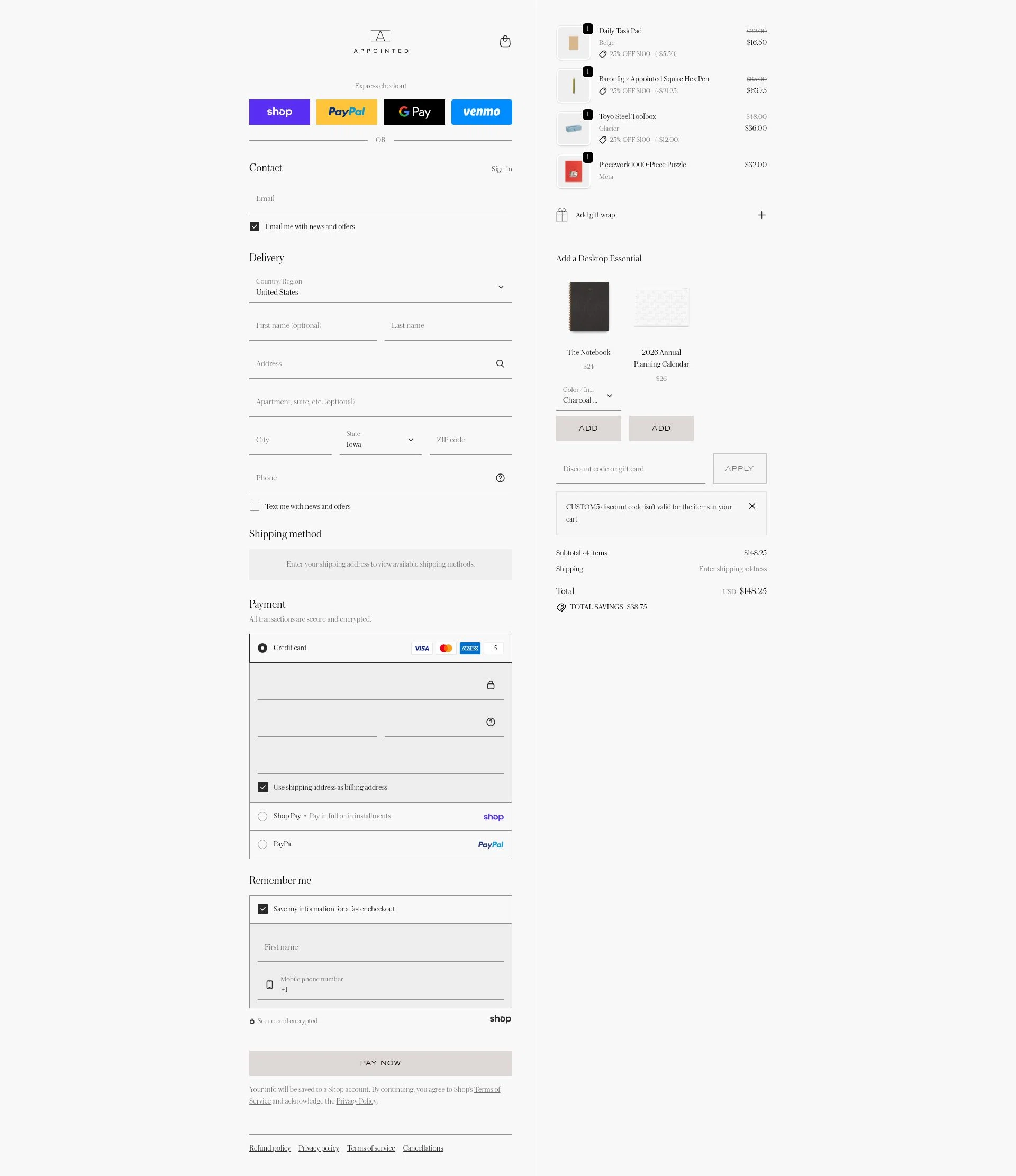 Appointed checkout page showing Appointed discount code box | Screenshot taken by SimplyCodes community member on Jan 29, 2026