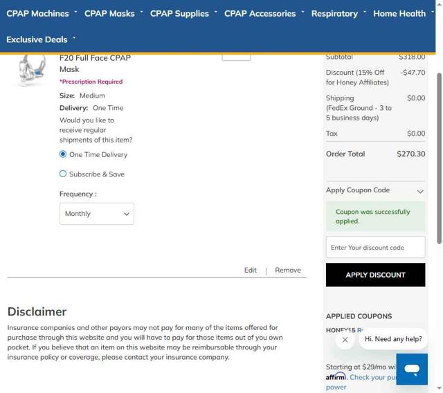 ApriaDirect checkout page showing ApriaDirect promo code box | Screenshot taken by SimplyCodes community member on Jul 17, 2025
