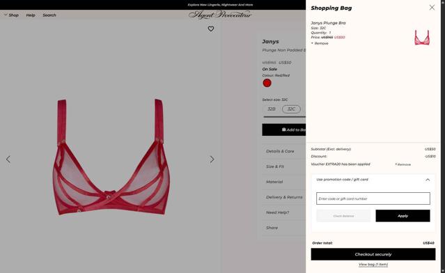 Agent Provocateur checkout page showing Agent Provocateur promo code box | Screenshot taken by SimplyCodes community member on Sep 24, 2025