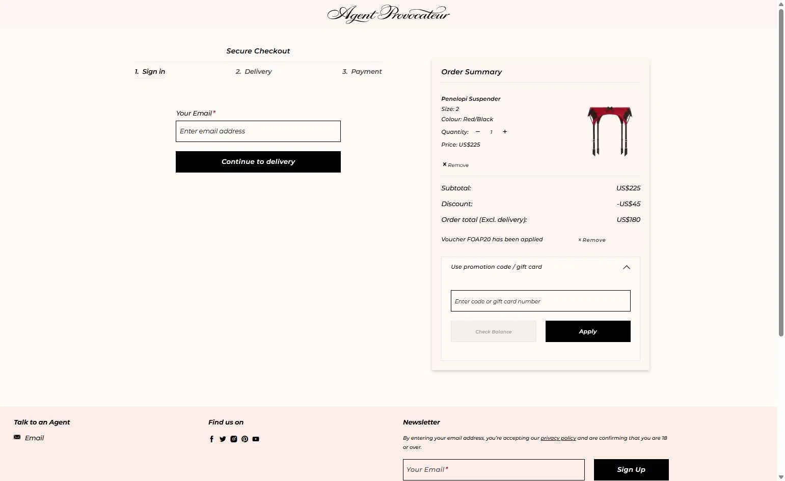 Agent Provocateur checkout page showing Agent Provocateur promo code box | Screenshot taken by SimplyCodes community member on Nov 6, 2025